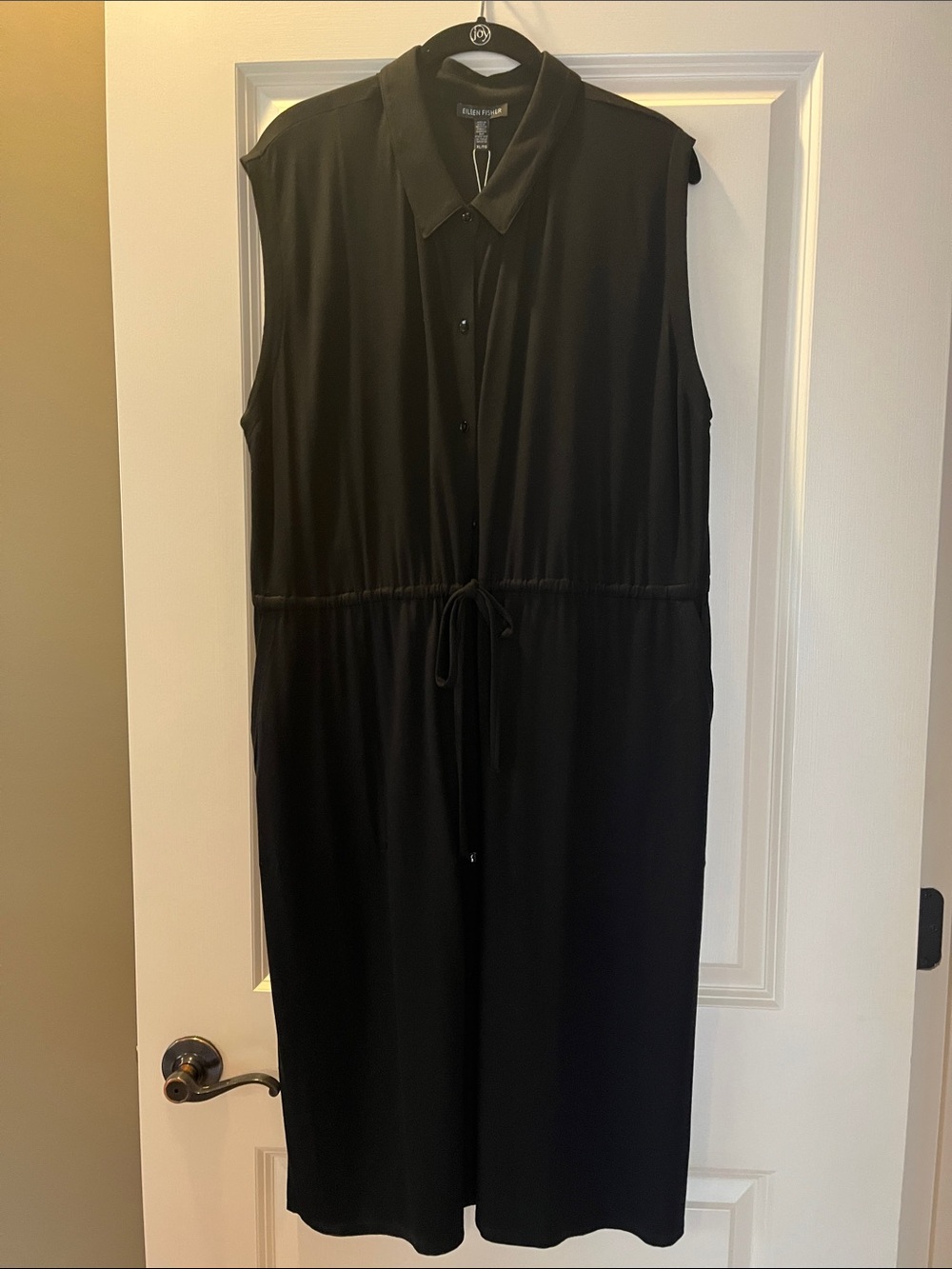 Eileen Fisher Black Sleeveless Drawstring Midi Dress